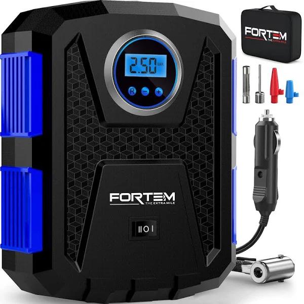 FORTEM Tire Inflator Portable Air Compressor 150 psi, Bike Pump, 12V Electric Air Pump For Car Tires and Bicycles w/LED Light, Digital Tire Pressure