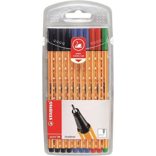 STABILO - Fineliner Point 88 - Pack of 10 - Office Colours - 4 x Black, 3 x Blue, 2 x Red, 1 x Green