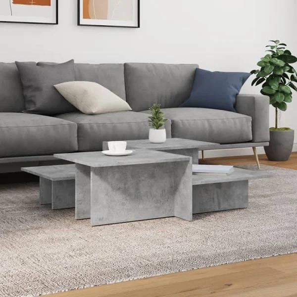 2 Pcs Concrete Grey Engineered Wood Coffee Tables