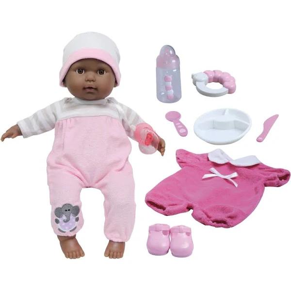 JC Toys 15" Realistic Soft Body African American Baby Doll with Open/Close Eyes Berenguer Boutique | 10 Piece Gift Set with Bottle, Rattle, Pacifier &