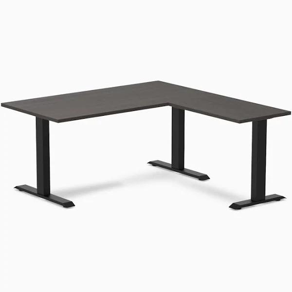 Desky Zero Melamine L-Shape Office Desk Burnished Wood / 1500x750x1550x500mm / Matte Black