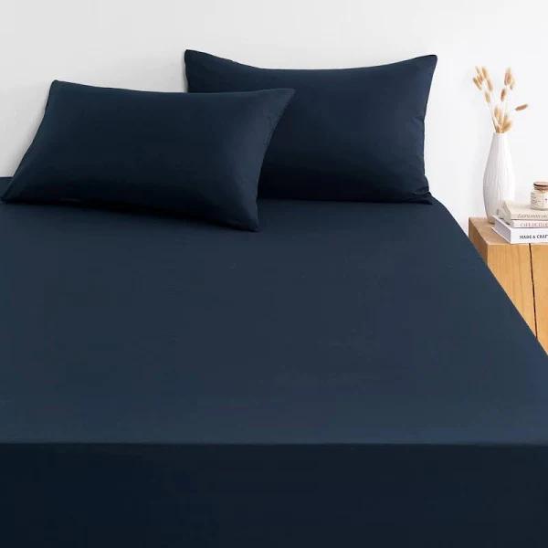 Wake in Cloud - Queen Fitted Sheet Set, 1000TC Ultra Soft Microfiber Bedding, Extra Deep Fitted Sheet & 2 Pillowcases, 3 Pieces, Navy Blue, Queen