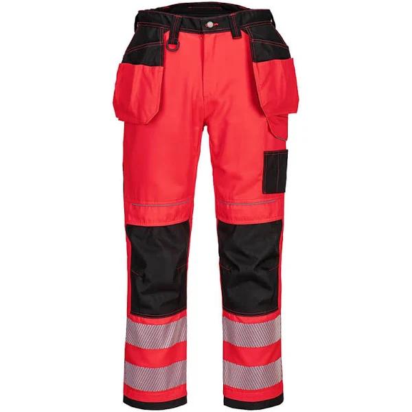 Portwest Mens T501 Hi-Vis Work Trousers Red/Black 34R