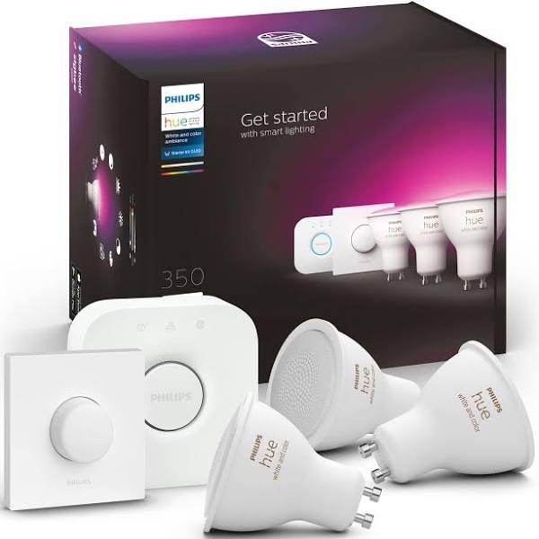 Philips Hue White & Colour Ambiance Starter Kit: Smart Bulb 3x Pack Led [GU10] incl. Bridge and Smart Button - 350 Lumen