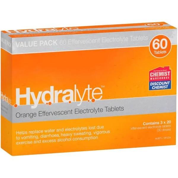 Hydralyte Electrolyte Effervescent Orange 60 Tablets Exclusive Size