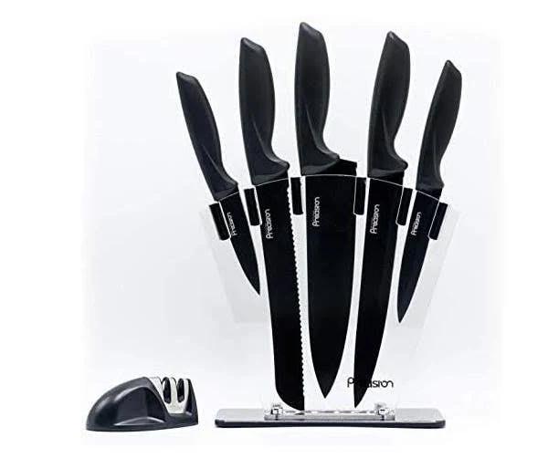 Knife Set with Block and Sharpener (7 Piece set)