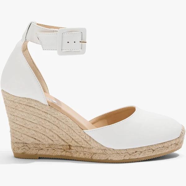 Country Road Carolina Leather Espadrille Wedge in White 38