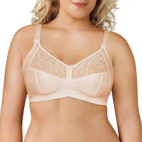 Exquisite Form Fully Soft Cup Wire-free Bra With Embroidered Mesh - Nude - 22DDD