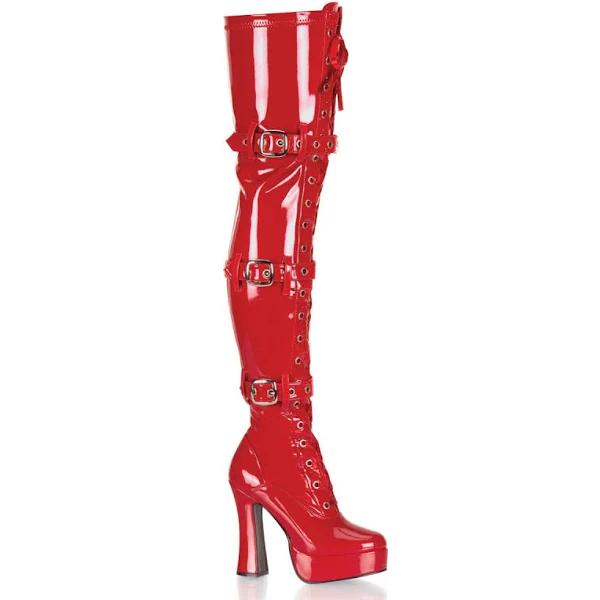 Pleaser ELECTRA-3028 Red Stretch Patent Thigh Boot Size 12