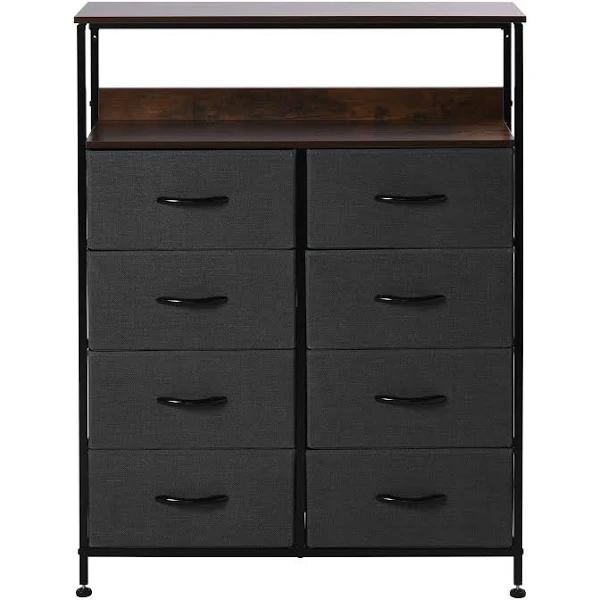 Sherwood Luna 8 Drawer Fabric Home Storage Dresser with Shelf Charcoal