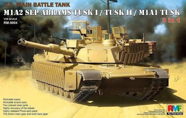 Rye Field Model 1:35 M1A2 Sep Abrams Tusk I/II M1A1 Tusk (3 in 1) Plastic #5004 | Rye Field Model | Hobbies