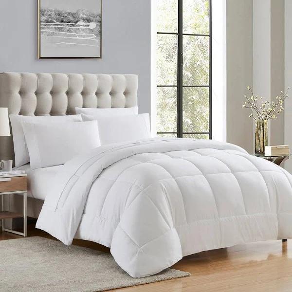 Sweet Home Collection 7 Piece Comforter Set Bag Solid Color All Season Soft Down Alternative Blanket & Luxurious Microfiber Bed Sheets, White, Queen