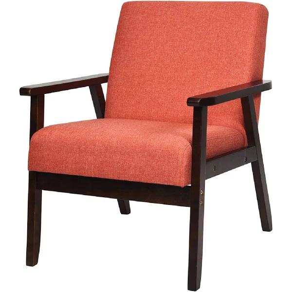 Costway Wood Armchair Fabric Upholstered Sofa Orange