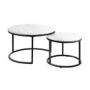 Oikiture Set of 2 Coffee Table Marble Round Nesting White & Black