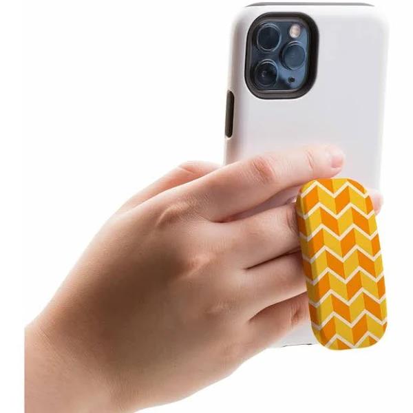 Kickstand Grip AddOn, Universal Phone Holder, Zigzag Yellow Orange