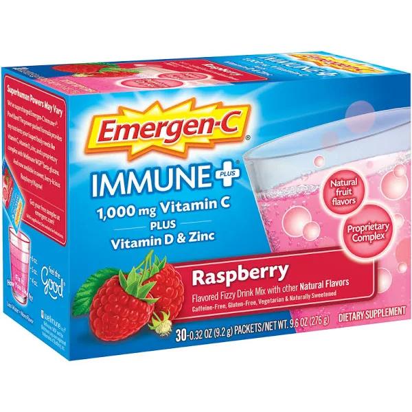 Emergen-C Immune Plus Drink Mix, 1000 mg, Raspberry - 30 pack, 0.32 oz packets