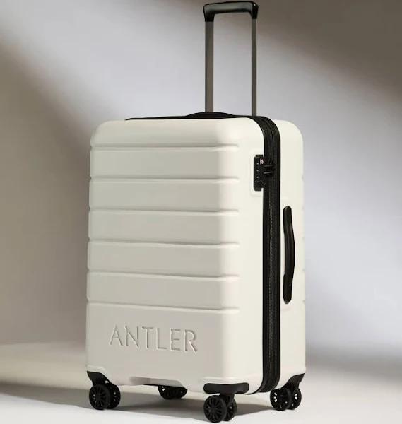 Antler Medium Luggage in Arctic White - Logo | Size: 31cm x 67.5cm x 47.6cm