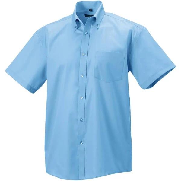 Russell Collection Mens Short Sleeve Ultimate Non-Iron Shirt Bright Sky Mens Shirt