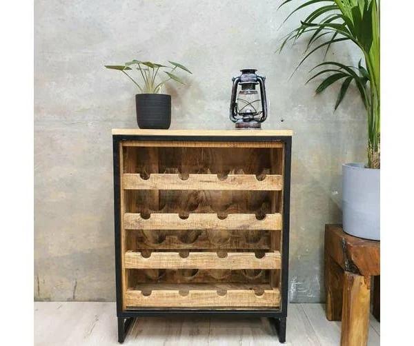 Mango Trees Rutland Wine Rack Cabinet 16 Bottles Mango Wood