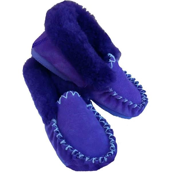 BR 100% Sheepskin Moccasins Slippers Winter Casual Genuine Slip On UGG Non-slip - Purple - 10