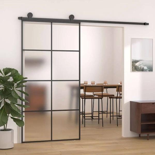 vidaXL Black Sliding Door Aluminium and ESG Glass - 102.5 x 205cm