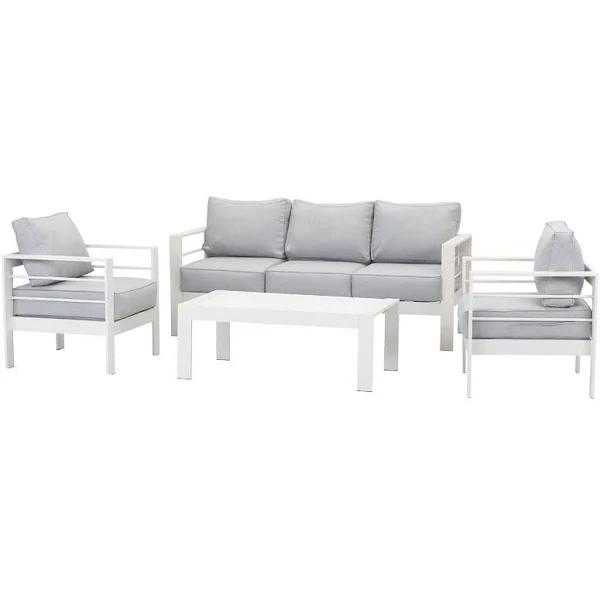 Paris 5 Seater White Aluminium Sofa Lounge Set - Light Grey Cushion - AfterPay & zipPay Available