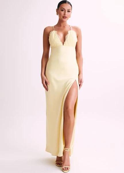 Gina Satin Slip Maxi Dress with Lace | Lemon | MESHKI | Size XL | AfterPay Available