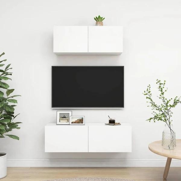 vidaXL 2 Piece TV Cabinet Set White Chipboard