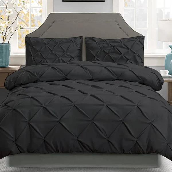 Giselle Bedding Quilt Cover Set Diamond Pinch Black - Super King