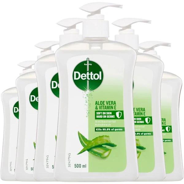 Dettol Antibacterial Liquid Handwash Pump Aloe Vera and Vitamin E, 500ml x 6 Pack