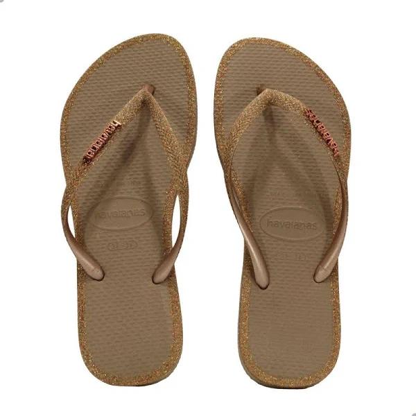 Havaianas Women's Slim Glitter Contour Thongs in Gold | Size 41/42