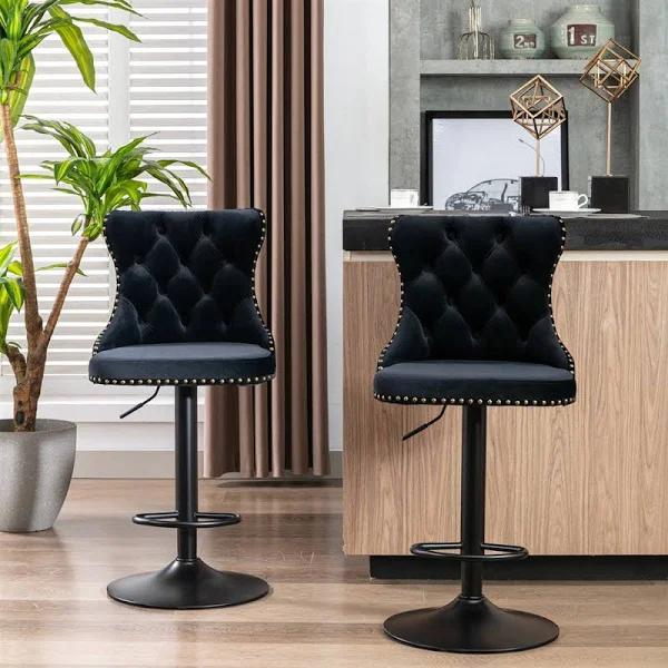 Height Adjustable Swivel Bar Stool Velvet With Footrest