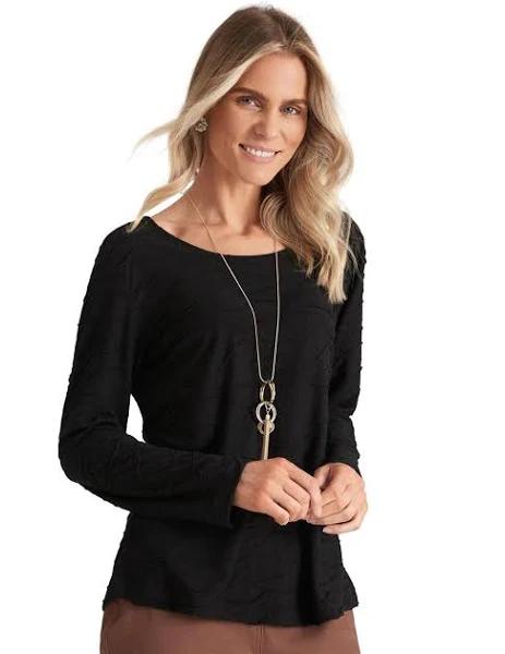 Millers Long Sleeve Textured Top - Size 12 - Womens - Black