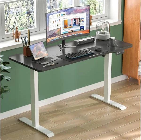 Ufurniture Electric Standing Desk Height Adjustable 140cm Splice Board White Frame/Black Matte Table Top - AfterPay & zipPay Available