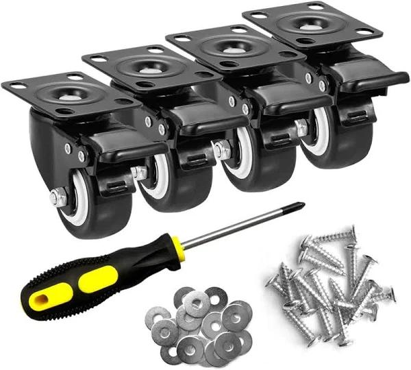 ASHGOOB Castor Wheels - 50mm Swivel Castors with Brake (Top Plate) - Heavy Duty Caster Wheels Set of 8, Non Marking Polyurethane Trolley Wheels,