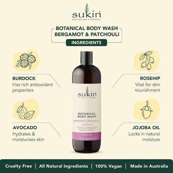 Sukin Bergamot & Patchouli Botanical Body Wash, 500 ml