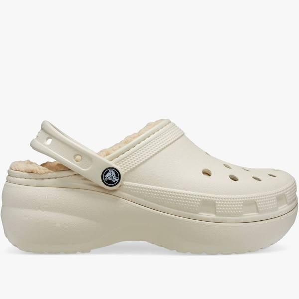 Crocs Women's Classic Platform Lined Clog; Bone, W9