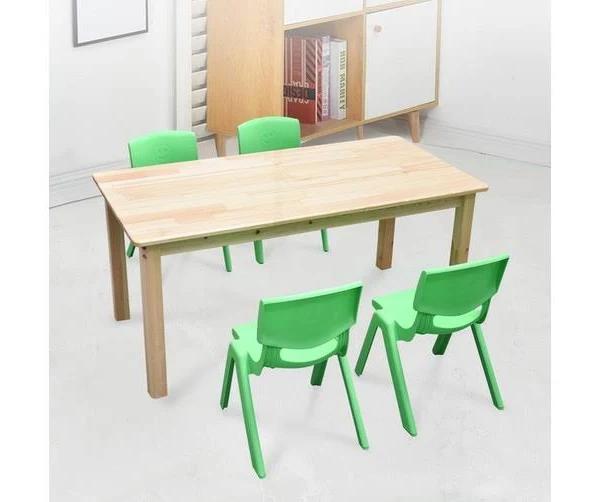 120x60cm Wooden Timber Pinewood Kids Study Table & 4 Green Plastic Chairs Set