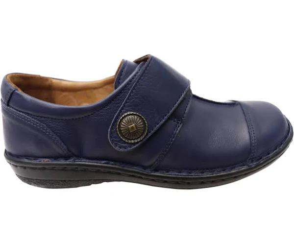 Planet Shoes Bower Womens Comfortable Adjustable Strap Leather Shoes - Navy - 11 AUS or 42 EUR