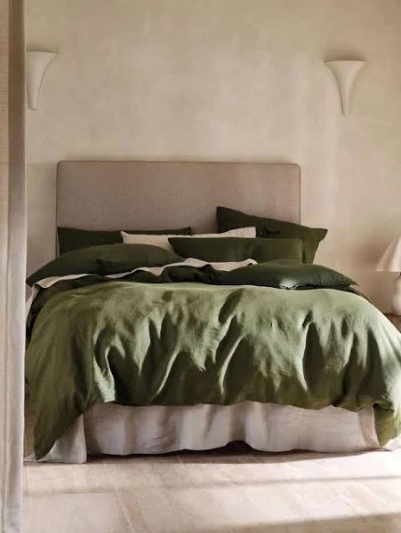 Linen House Nimes Moss Linen Quilt Cover Set - Single