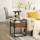 VASAGLE Rustic Brown and Black Tempered Glass Side Table With Drawer and Shelf