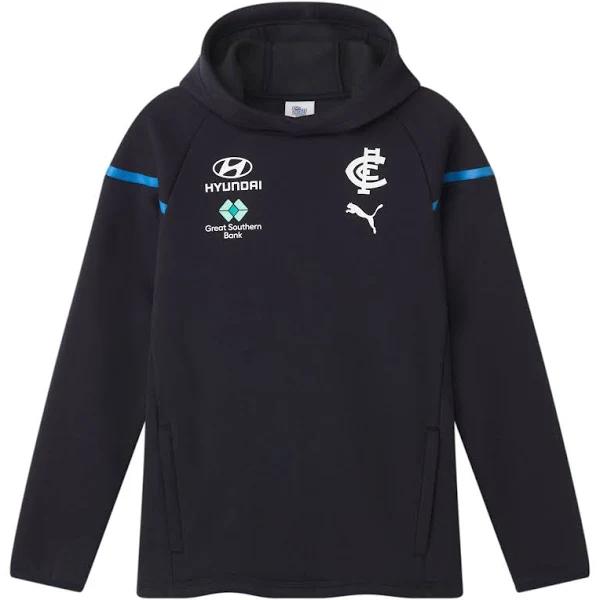 Carlton Football Club 2024 Team Hoodie - Youth 8-16 Years in Dark Navy/White/Cfc, Size Medium, Cotton/Polyester by Puma