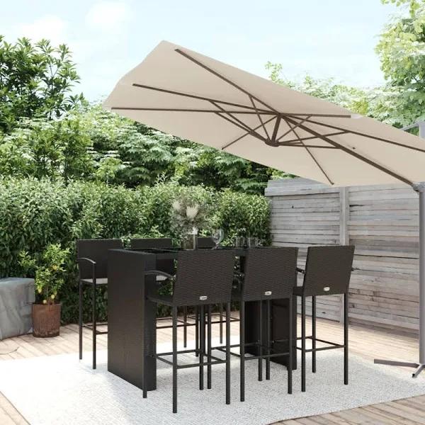 7 Piece Garden Bar Set Black Poly Rattan vidaXL