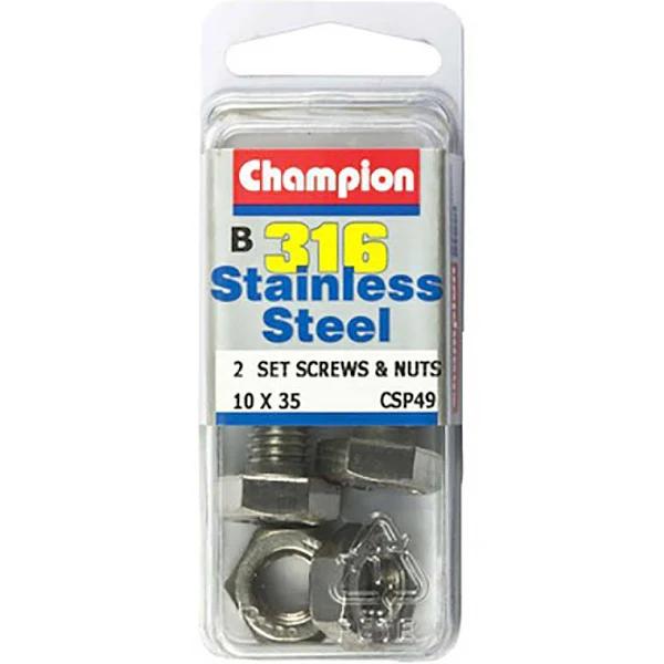 Champion Stainless Steel 316 Screws and Nuts Set, 6mm x 25mm