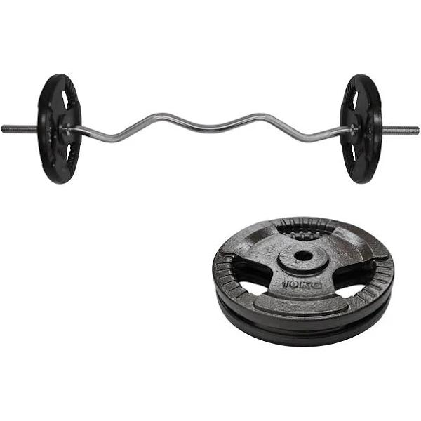 Total 25kg EZ Grip Curl Barbell Weight - 120cm Curl Bar + 20kg Iron Weight Plates