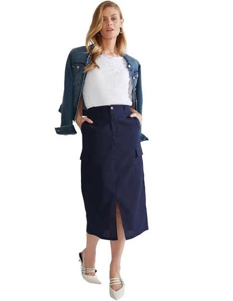 Katies Womens Skirts - Regular Blue Pencil / Straight - Summer - Relaxed Fit - Solid - Midi AU 8