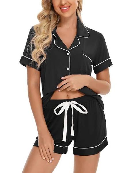 Samring Women's Button Down Pajama Set V-Neck Short Sleeve Sleepwear Soft PJ Sets S-XXL, A Style Pants No