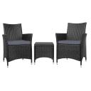 Gardeon 3pc Bistro Wicker Outdoor Furniture Set Black