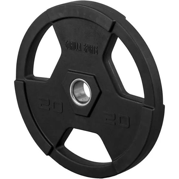 Gorilla Sports Pro Olympic Vinyl Tri Grip Weight Plate - 50mm - Black 20kg