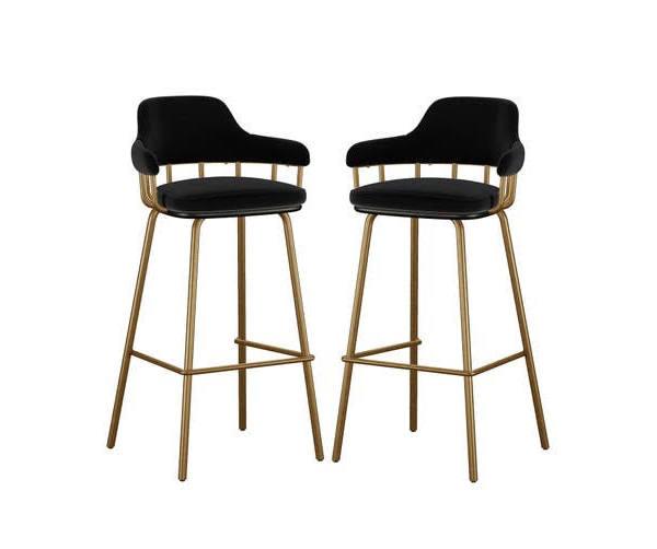 Luxo Furniture Piper Velvet Gold Legs Bar Stool (Set of 2) - Black